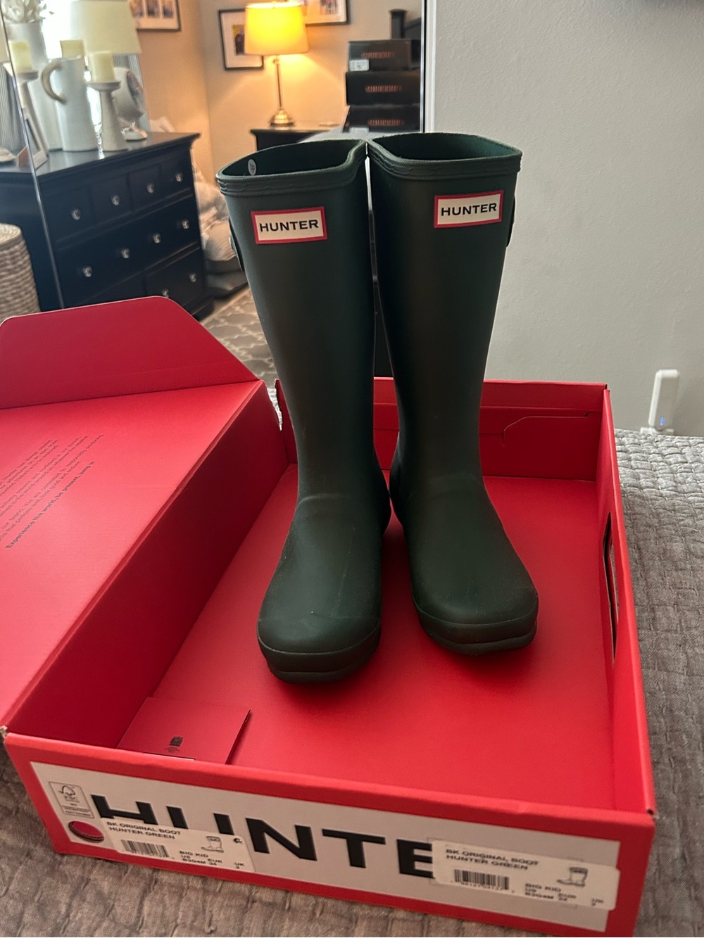 Hunter Kids Tall Rain Boots in Dark Green